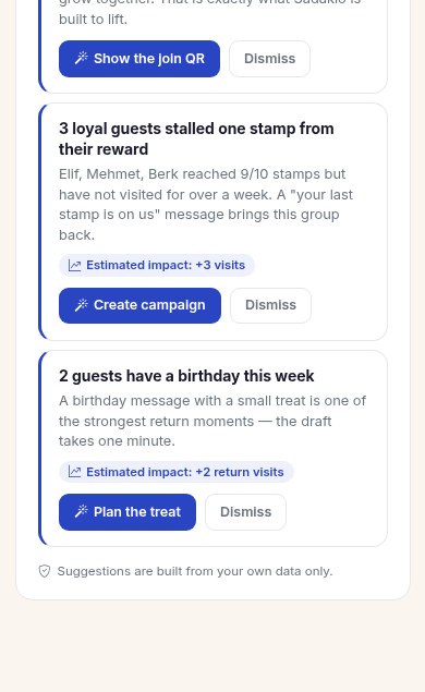 Kio AI suggestions screen