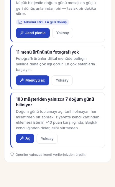 Kio yapay zekâ önerileri ekranı