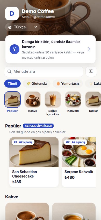 Sadakio QR menü ekranı: kategoriler, arama ve popüler ürünler